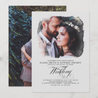 Grey Romantic Modern Elegant Two Photos Wedding