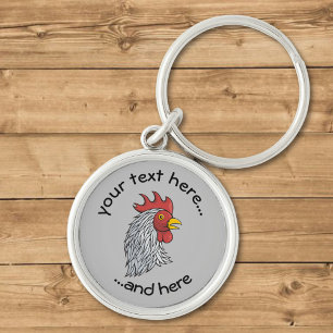 Grey Rooster's Head Key Ring