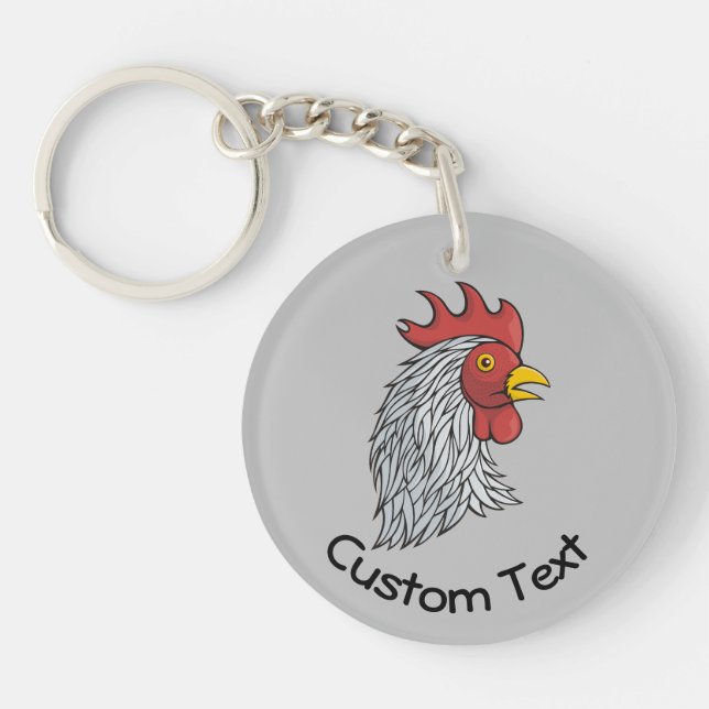 Grey Rooster's Head Keychain (Front)
