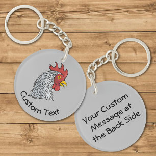 Grey Rooster's Head Keychain