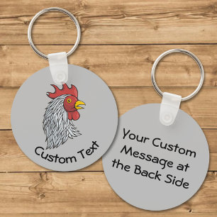 Grey Rooster's Head Keychain