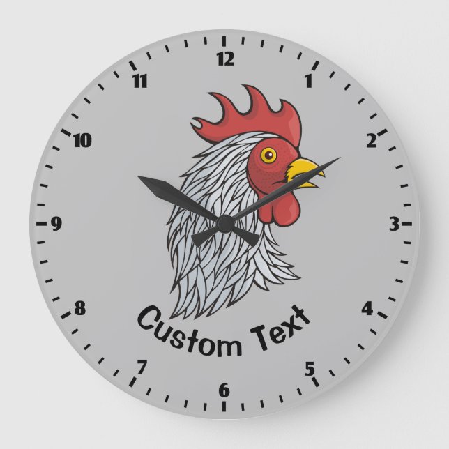 Grey Rooster's Head Large Clock (Front)