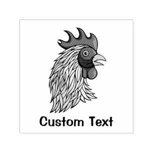 Grey Rooster's Head Self-inking Stamp