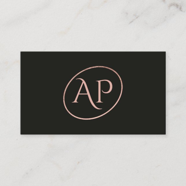 Grey rose gold initial logo hair makeup typography business card (Front)