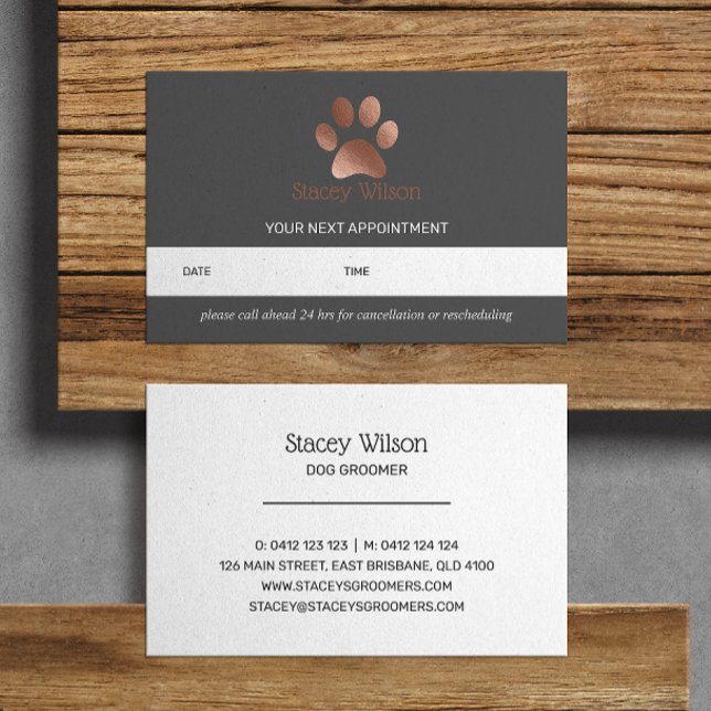 Grey Rose Gold Paw Print Logo Appointment Card (Creator Uploaded)