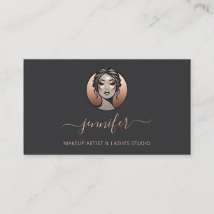 Grey Rose Makeup Artist Logo Lashes QR Oriental  Business Card