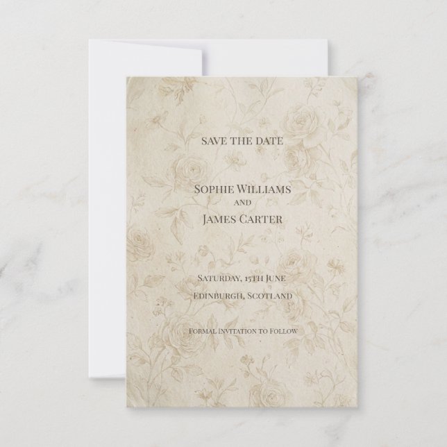 Grey Rose Save the Date Card (Front)