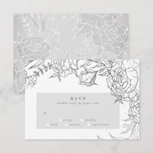 Grey Rose Ultimate Silver Elegant Floral Wedding RSVP Card
