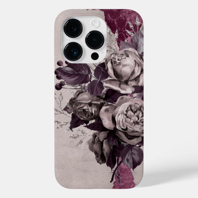Grey Roses and Burgundy Accent  Case-Mate iPhone Case (Back)