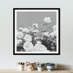 Grey Roses Floral Garden Photo Art Print Poster
