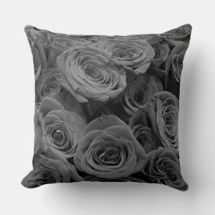 Grey roses, grey floral photo cushion