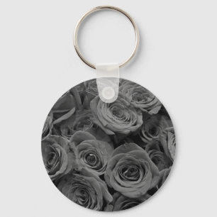Grey roses, grey floral photo key ring