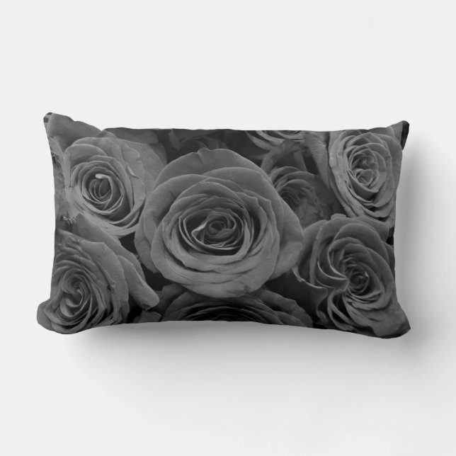 Grey roses, grey floral photo  lumbar cushion (Front)