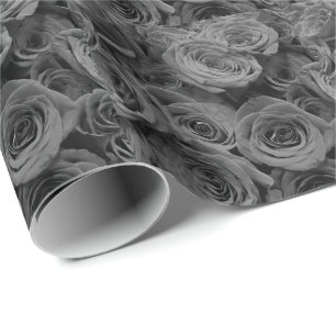 Grey roses, grey floral photo     wrapping paper