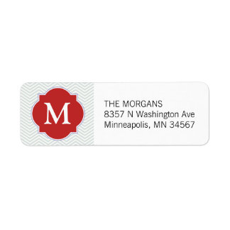 Grey & Rosy Brown 2 Modern Chevron Custom Monogram Return Address Label