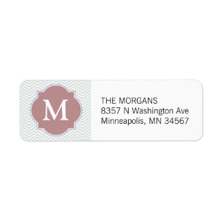 Grey & Rosy Brown Modern Chevron Custom Monogram Return Address Label