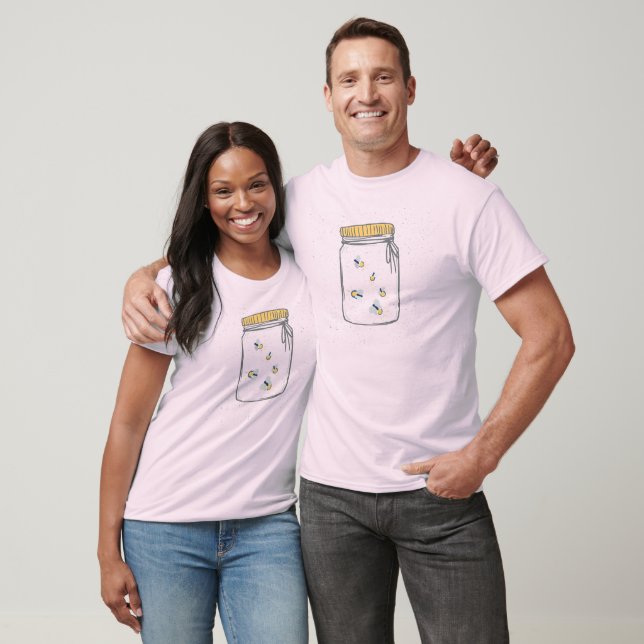 Grey Rough Sketch Fireflies in Mason Jar T-Shirt (Unisex)