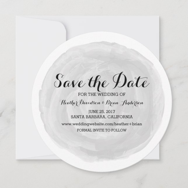Grey Round Watercolor Save the Date Invite (Front)