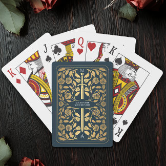 Grey Royal Mediaeval Gold Sword Monogram Playing Cards