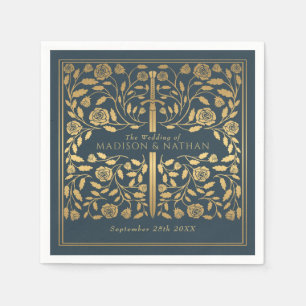 Grey Royal Mediaeval Gold Sword Wedding Napkin