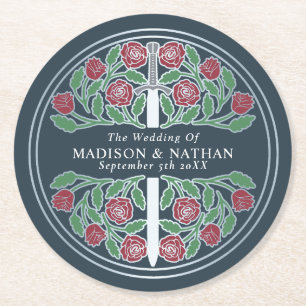 Grey Royal Mediaeval Silver Sword Wedding Round Paper Coaster
