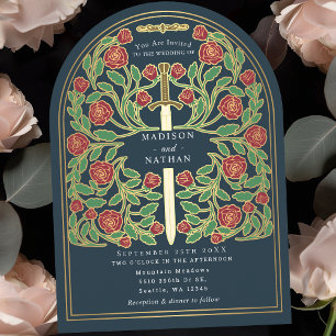 Grey Royal Mediaeval Sword Wedding Arch Invitation