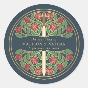Grey Royal Mediaeval Sword Wedding Classic Round Sticker