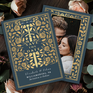Grey Royal Mediaeval Sword Wedding Photo Save The Date