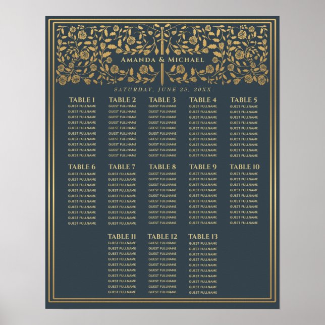 Grey Royal Mediaeval Sword Wedding Seating Chart (Front)