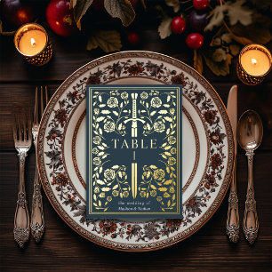 Grey Royal Mediaeval Sword Wedding Table Card