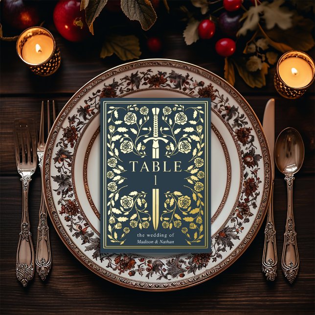 Grey Royal Mediaeval Sword Wedding Table Card (Creator Uploaded)