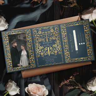 Grey Royal Mediaeval Sword Wedding Tri-Fold Invitation