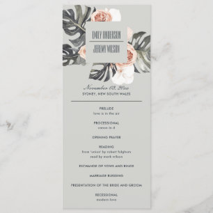 GREY RUST MONSTERA FLORAL WEDDING CEREMONY PROGRAM