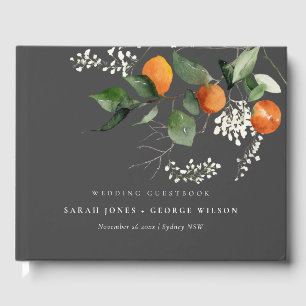 Grey Rustic Boho Orange Blossom Botanical Wedding Guest Book