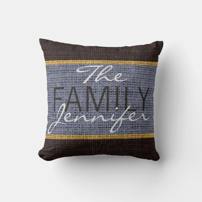 Grey Rustic Burlap Monogram Cushion (Front)