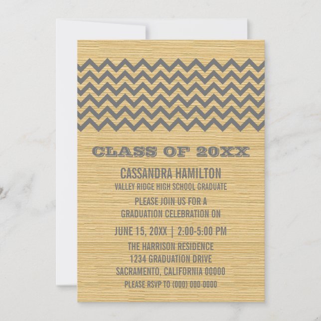 Grey Rustic Chevron Graduation Invite (Front)