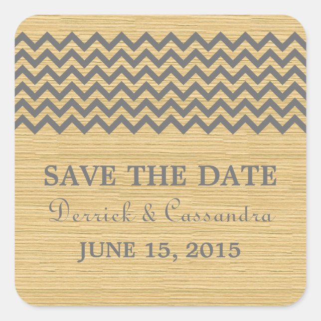 Grey Rustic Chevron Save the Date Stickers (Front)