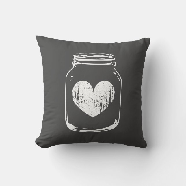 Grey rustic country chic mason jar throw pillow (Front)