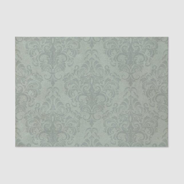Grey Rustic Damask Vintage Wallpaper Tissue Paper (Front)