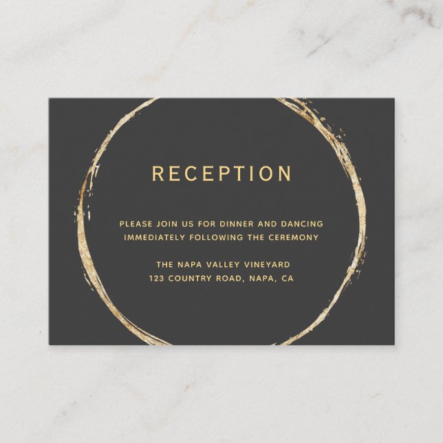 Grey Rustic Gold Circle Frame Wedding Reception Enclosure Card (Front)