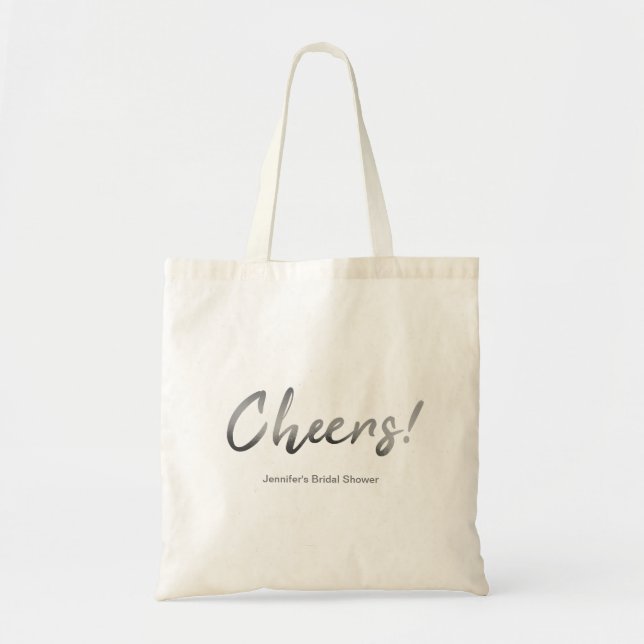 Grey Rustic Hand Lettering Cheers Wedding Tote Bag (Front)