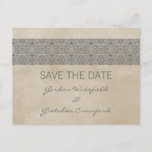 Grey Rustic Lace Save the Date Postcard