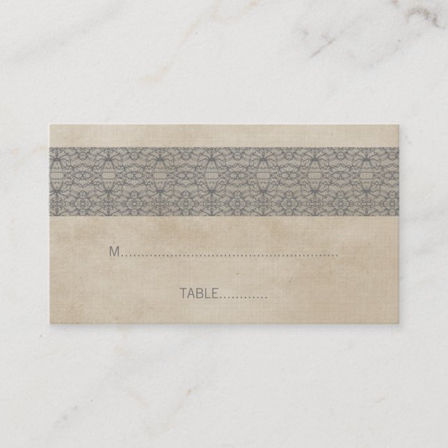 Grey Rustic Lace Wedding Place Card (Front)