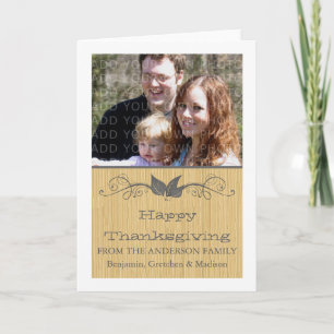 Grey Rustic Leaves Thanksgiving Photo Card
