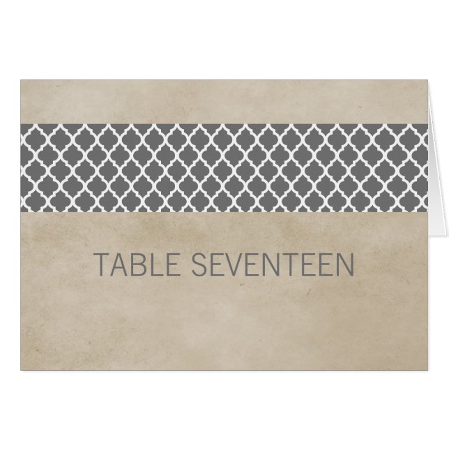 Grey Rustic Quatrefoil Table Number Card (Front Horizontal)