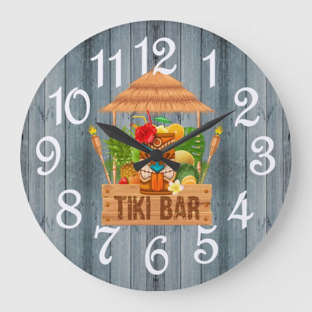 Grey Rustic Tiki Bar  Large Clock (Front)