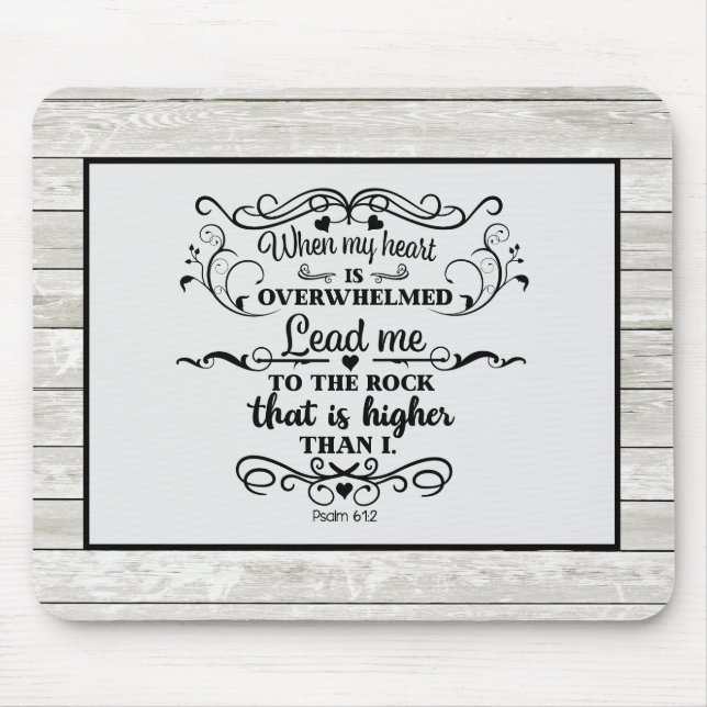 Grey Rustic Wood Christian Bible Verse Overwhelm Mouse Pad (Front)