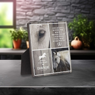 Grey Rustic Wood Horse Memorial Photo Collage Plaque
