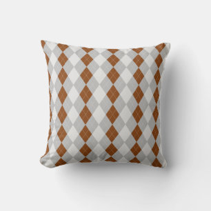 Grey & SADDLE BROWN Diamonds ARGYLE Pattern Cushion
