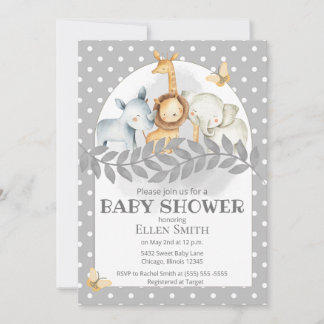 Grey Safari Bay Shower for Boy or Girl Invitation